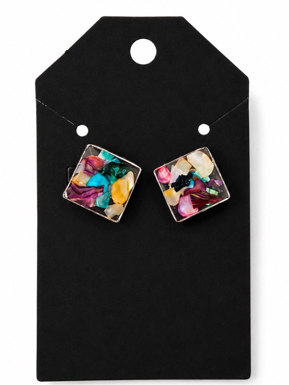 🌈 Handmade Multicolor Mosaic Resin Stud Earrings 💎
